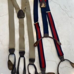 Vintage Men's Classic Suspenders Set - Beige and Navy